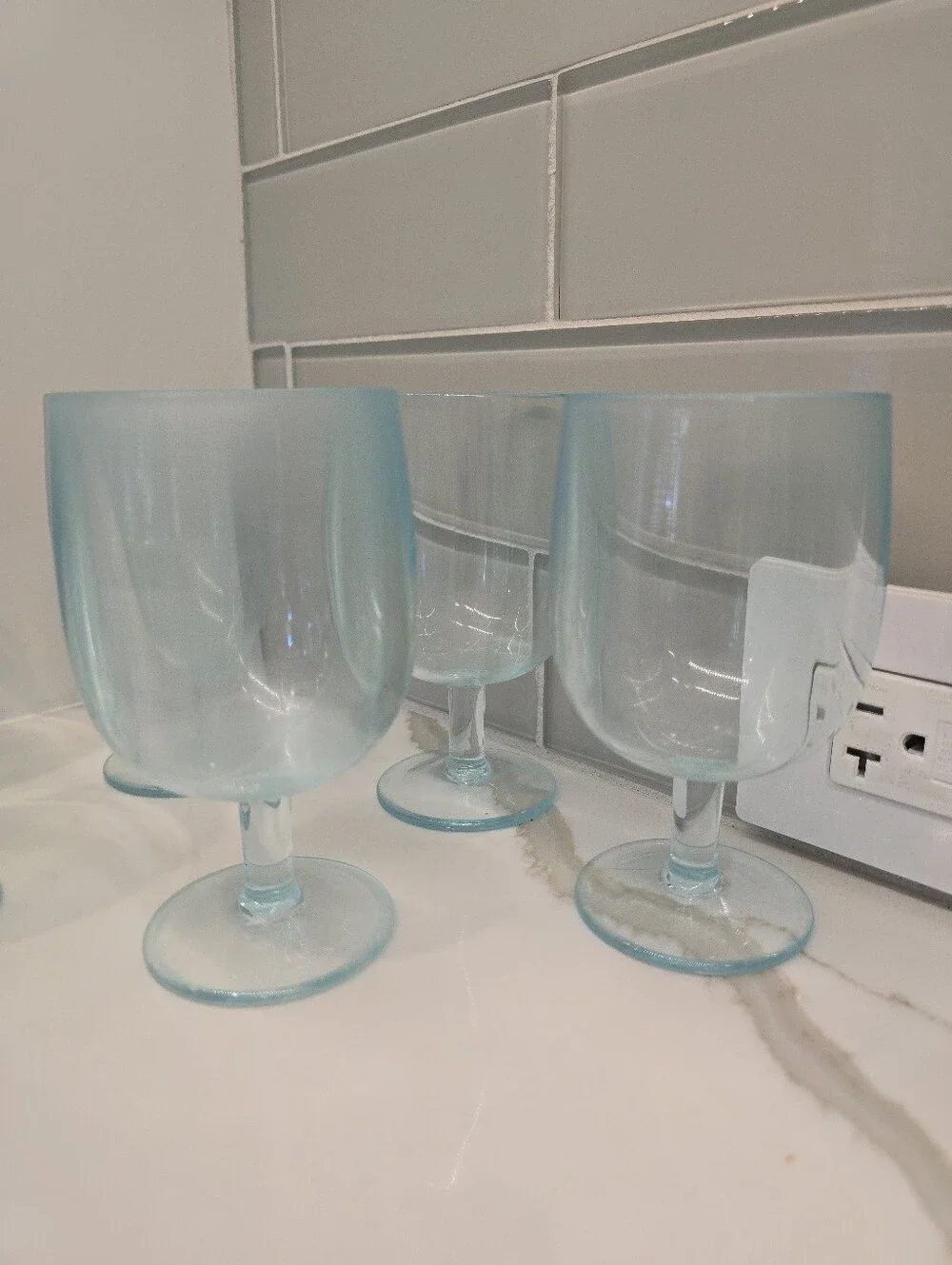 Stemmed Heavyweight Thick Durable Plastic Wine Glasses, 7-Piece Set, Aqua, GUC